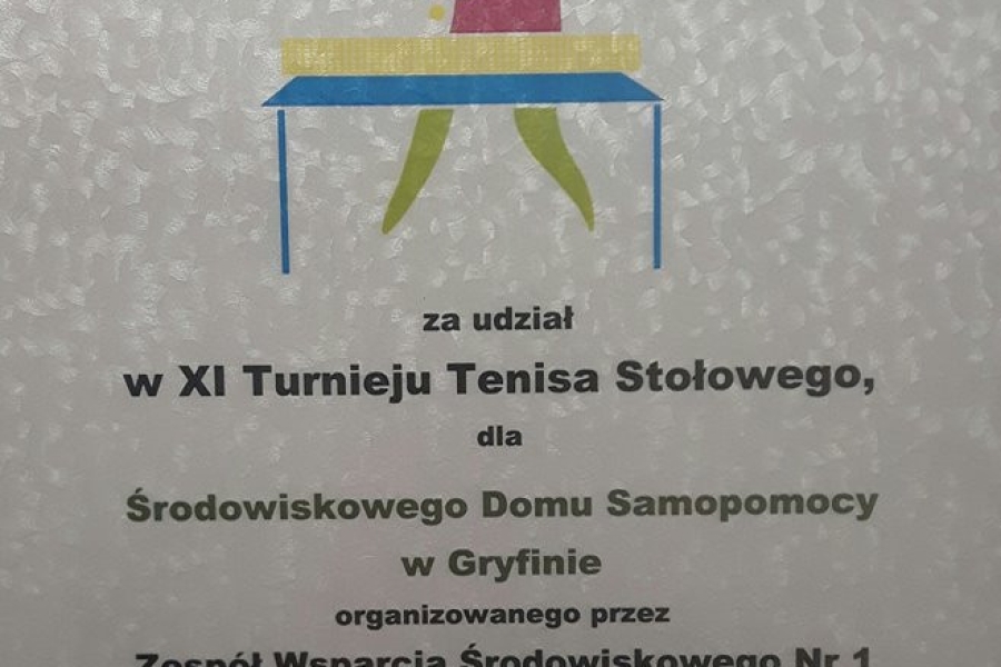 Dyplom za udział w turnieju tenisa stołowego